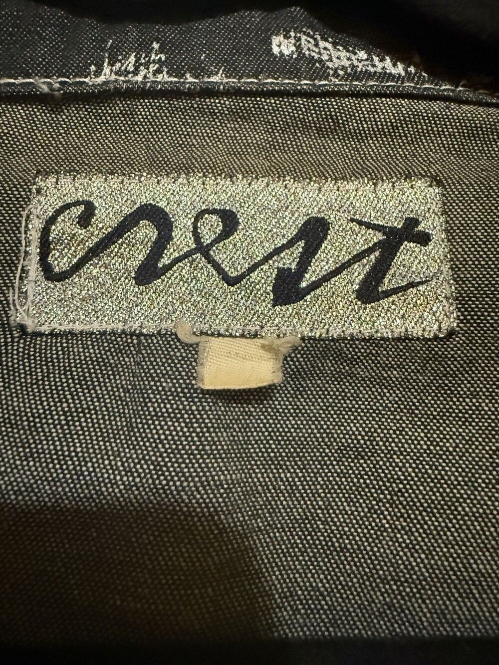 Crest Jeans Black Denim Jacket Silver Foil Gothic Grunge Biker No Size Label - Picture 8 of 11